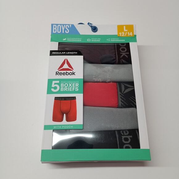 Boys Performance Boxer Briefs Reebok Size L Large (12/14) 5 Pack Moisture Wick - Picture 1 of 6